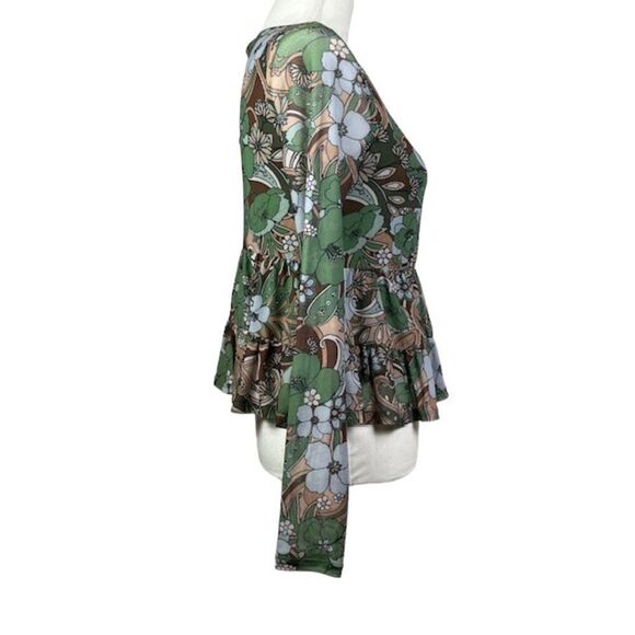 NWT Love Fire Layered Babydoll Blouse Cappuccino Desert Floral Green Tan Small - Picture 4 of 13